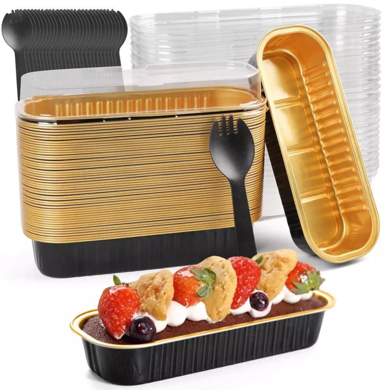50x Mini Aluminum Foil Cake Pans with Lids Disposable Muffin Baking Tins